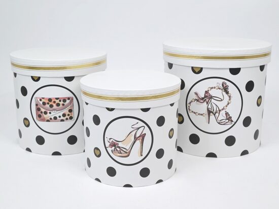 Flower Box 3S White with Dots W: 19 cm H: 19 cm L: 19.5 cm 3 pcs / set